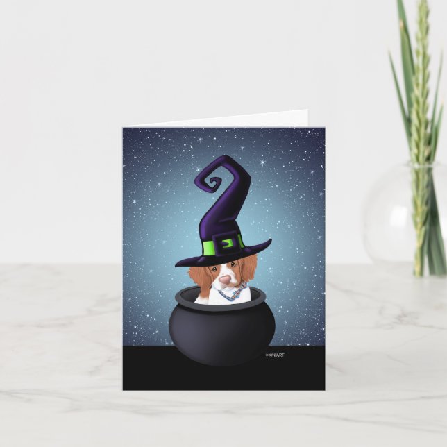 Tarjeta Festiva Halloween KiniArt Red Brittany (Anverso)