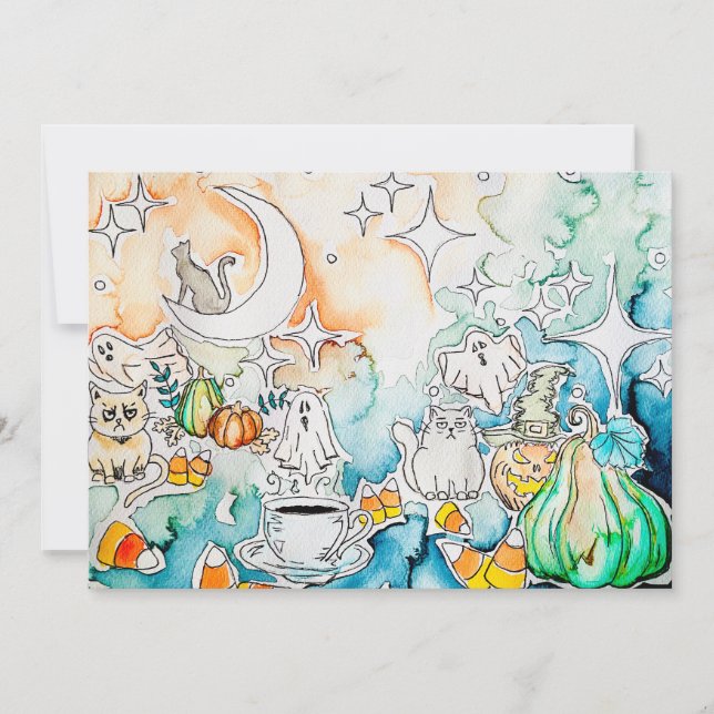 Tarjeta Festiva Halloween Kitty Art (Anverso)