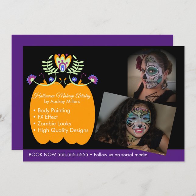 Tarjeta Festiva Halloween Makeup Artists Booking Business (Anverso / Reverso)