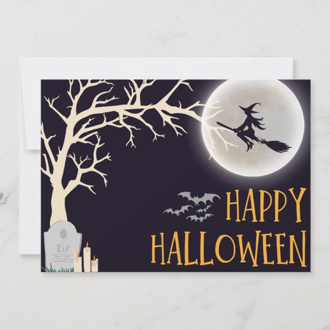 Tarjeta Festiva Halloween Minimalista negro feliz (Anverso)
