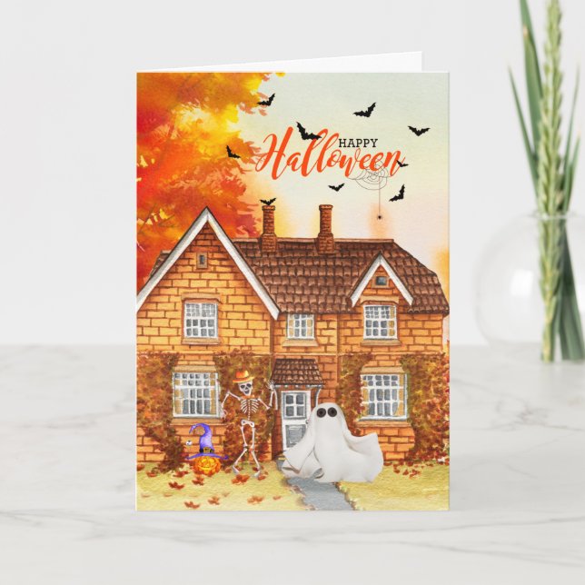 Tarjeta Festiva Halloween Otoño en otoño (Anverso)