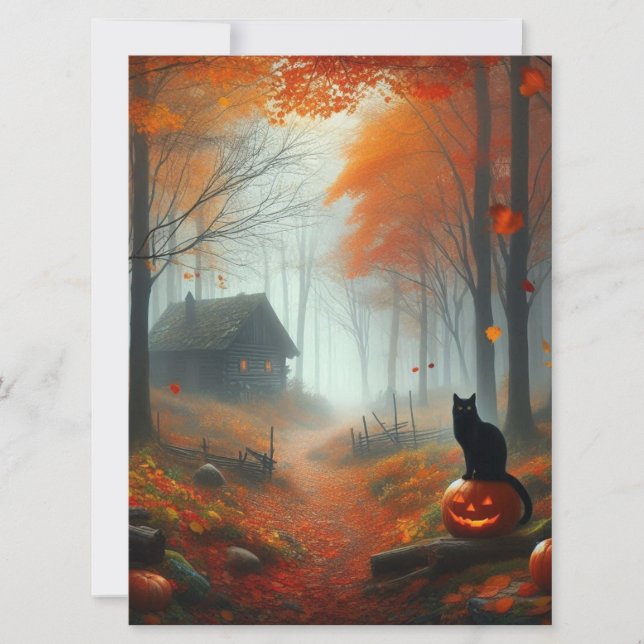 Tarjeta Festiva Halloween/otoño/otoño/otoño/calabaza/gato (Anverso)