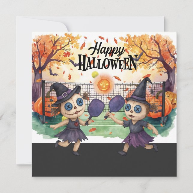 Tarjeta Festiva Halloween para fiesta de jugador de Pickleball  (Anverso)