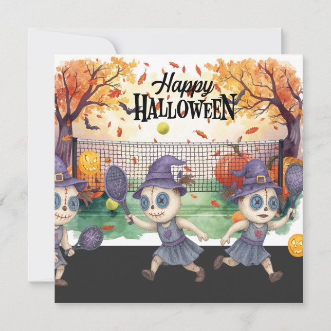 Tarjeta Festiva Halloween para fiesta de jugadores de pickleball (Anverso)