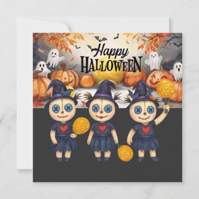 Tarjeta Festiva Halloween para fiesta de jugadores de pickleball  (Anverso)