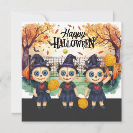 Tarjeta Festiva Halloween para fiesta de jugadores de pickleball 