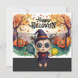 Tarjeta Festiva Halloween para fiesta de jugadores de Pickleball 