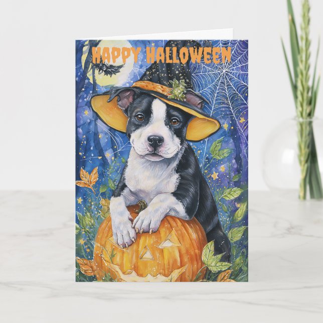 Tarjeta Festiva Halloween Pitbull Dog (Anverso)