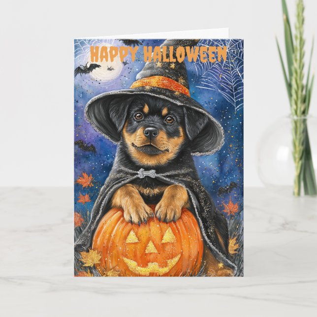 Tarjeta Festiva Halloween Rottweiler Dog (Anverso)