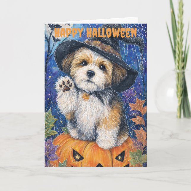 Tarjeta Festiva Halloween Shih Tzu Dog (Anverso)