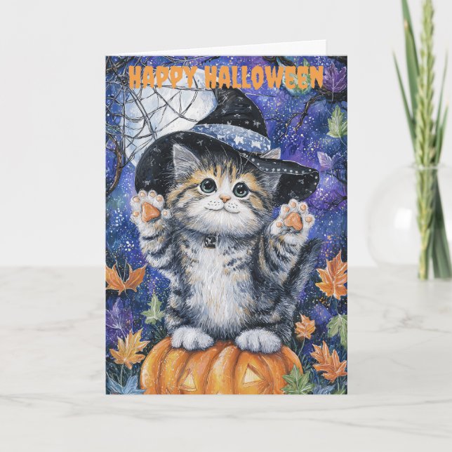 Tarjeta Festiva Halloween Siberian Cat (Anverso)