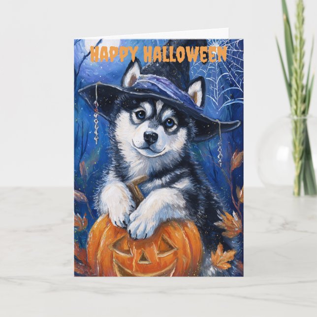 Tarjeta Festiva Halloween Siberian Husky Dog (Anverso)