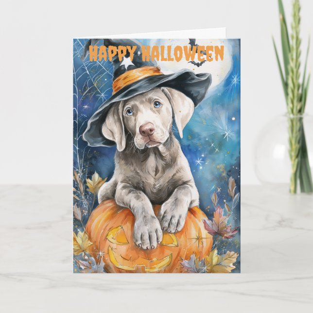 Tarjeta Festiva Halloween Weimaraner Dog (Anverso)