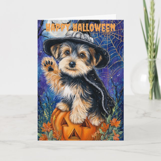 Tarjeta Festiva Halloween Yorkshire Terrier Dog (Anverso)