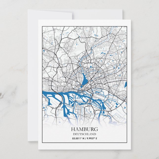 Tarjeta Festiva Hamburgo Deutschland Alemania Coordenadas del mapa (Anverso)