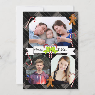 Tarjeta Festiva HAMbyWG Candy Cane & Gingerbread Man - Negro Placa