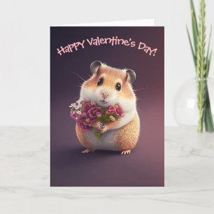Tarjeta Festiva Hamster Adorable con flores para El día de San Val