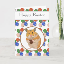 Tarjeta Festiva Hamster de Pascua con Huevos de Chocolate Editable