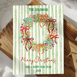Tarjeta Festiva Hand Drawn bow christmas wreath new year greetings