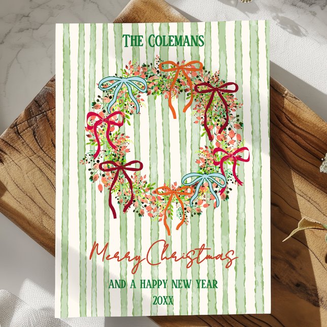 Tarjeta Festiva Hand Drawn bow christmas wreath new year greetings (Subido por el creador)