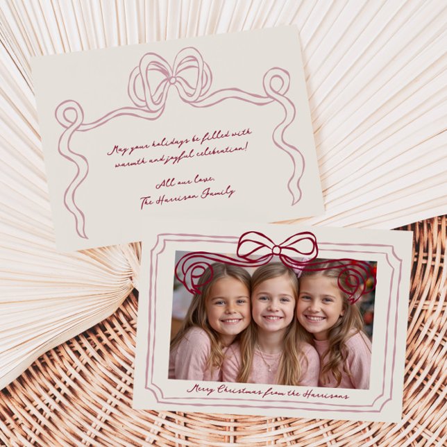 Tarjeta Festiva Hand Drawn Burgundy Blush Bow Frame (Subido por el creador)