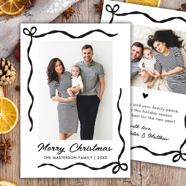 Tarjeta Festiva Hand Drawn Coquette Bow 2 Photo Merry Christmas  (Subido por el creador)