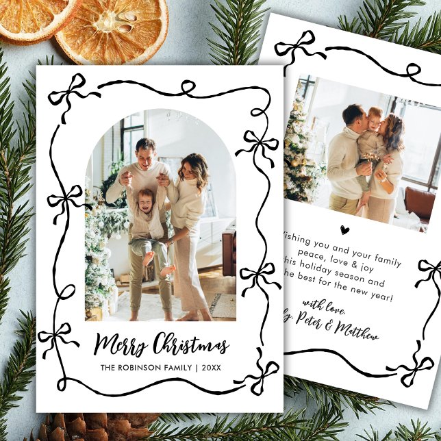 Tarjeta Festiva Hand Drawn Coquette Bow Arch Photo Merry Christmas (Subido por el creador)