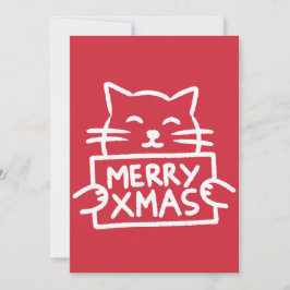 Tarjeta Festiva Hand Drawn Cute Cat Merry Xmas