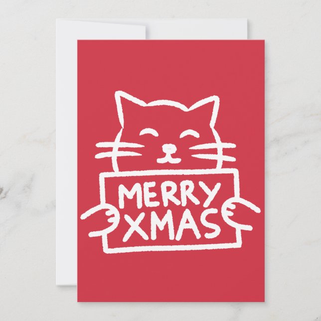 Tarjeta Festiva Hand Drawn Cute Cat Merry Xmas (Anverso)