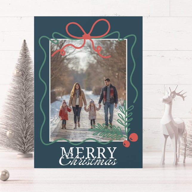 Tarjeta Festiva Hand-drawn doodle teal blue Merry Christmas  (Subido por el creador)