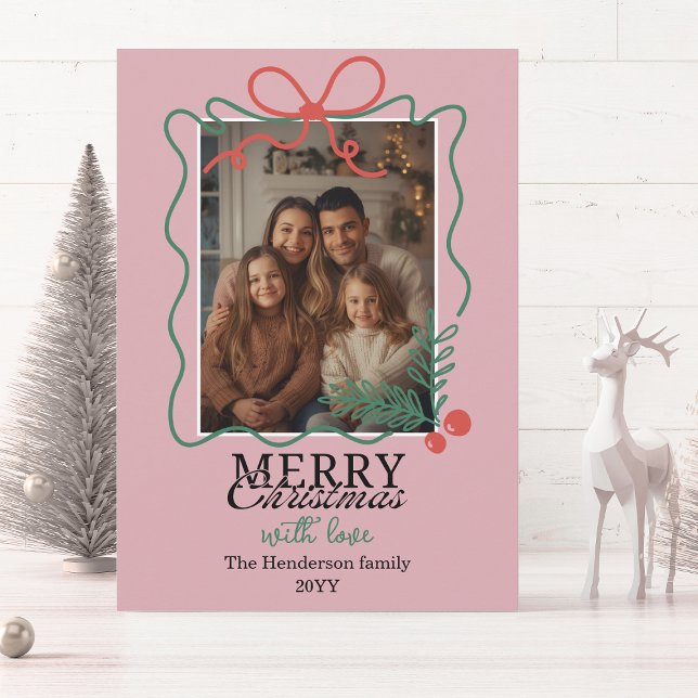 Tarjeta Festiva Hand-drawn frame modern pink Merry Christmas  (Subido por el creador)