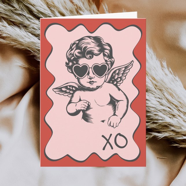 Tarjeta Festiva Hand Drawn Funny Romantic Cupid XO Valentines Day (Subido por el creador)