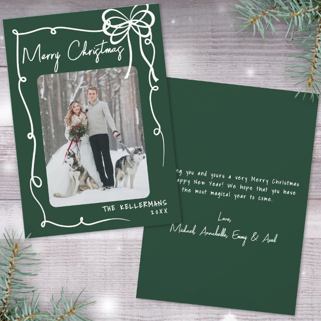 Tarjeta Festiva Hand Drawn Green Whimsical Merry Christmas (Hand Drawn Green Whimsical Merry Christmas Holiday Card)