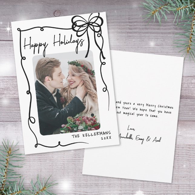 Tarjeta Festiva Hand Drawn Happy (Hand Drawn Whimsical Christmas Happy Holidays Holiday Card)