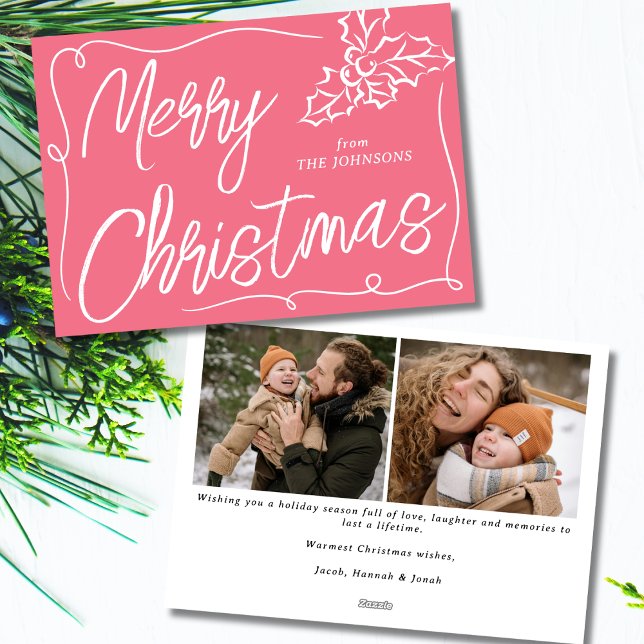 Tarjeta Festiva Hand Drawn Holly Berry Bubblegum 2 Photo Navidades (Subido por el creador)