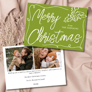 Tarjeta Festiva Hand Drawn Holly Berry Olive 2 Photo Navidades