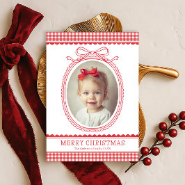 Tarjeta Festiva Hand-Drawn Red Bow Ribbon Christmas Holiday Photo