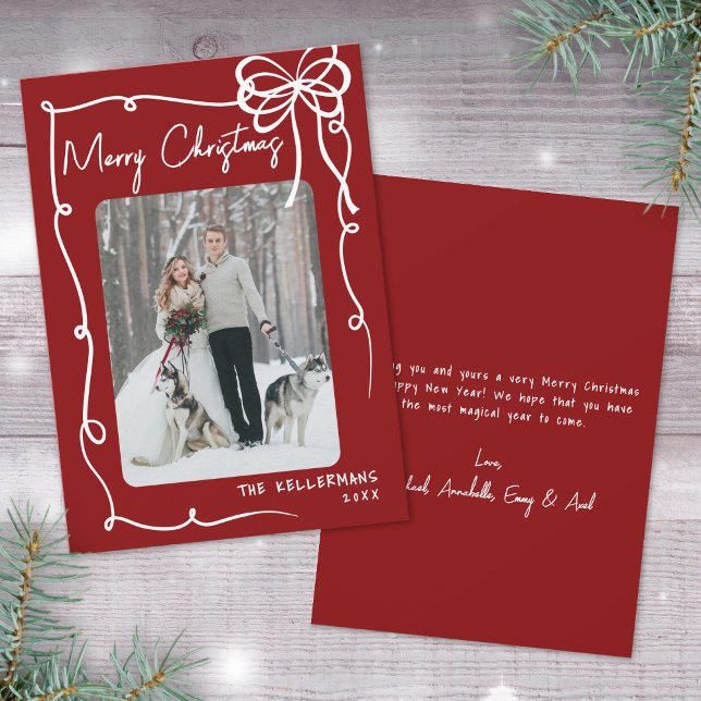 Tarjeta Festiva Hand Drawn Red Whimsical Merry Christmas (Hand Drawn Red Whimsical Merry Christmas Holiday Card)