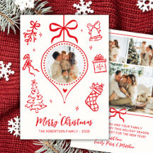 Hand-Drawn Red White Doodle Photo Merry Christmas