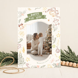 Tarjeta Festiva Hand Drawn Scribble Doodle Family Photo Christmas