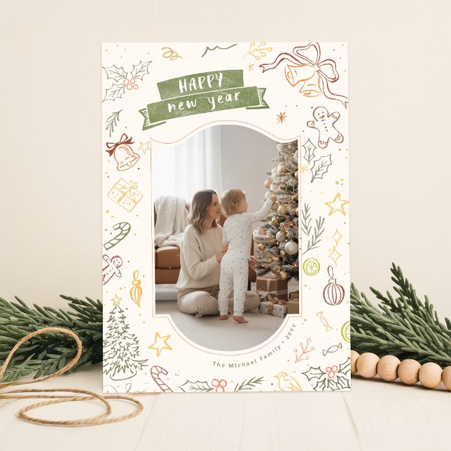 Tarjeta Festiva Hand Drawn Scribble Doodle Family Photo Christmas (Subido por el creador)