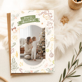 Tarjeta Festiva Hand Drawn Scribble Family Kid Photo Christmas
