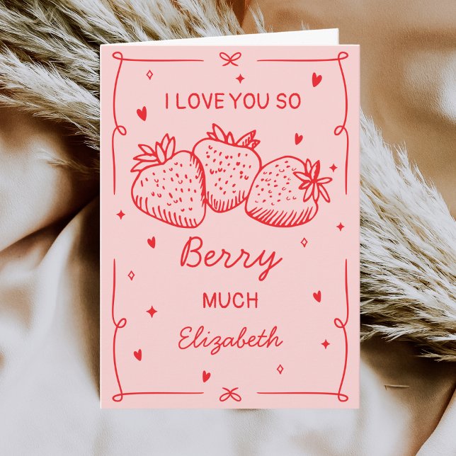 Tarjeta Festiva Hand Drawn Strawberries I Love You Valentines Day (Subido por el creador)