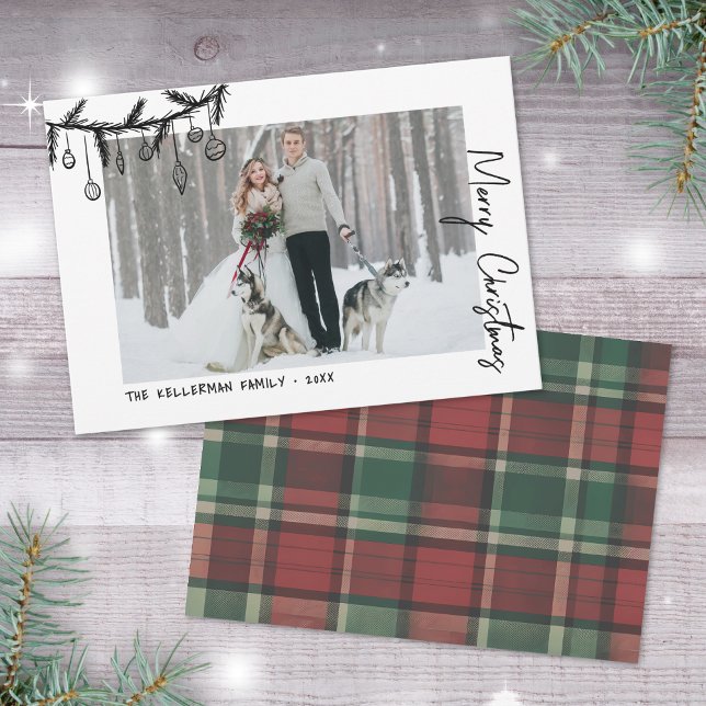 Tarjeta Festiva Hand Drawn Tartan Whimsical Christmas (Hand Drawn Tartan Whimsical Christmas Holiday Card )