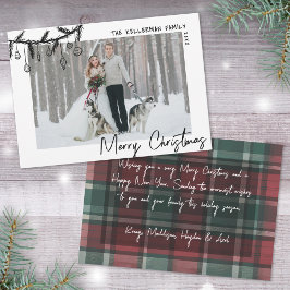 Tarjeta Festiva Hand Drawn Tartan Whimsical Merry Christmas