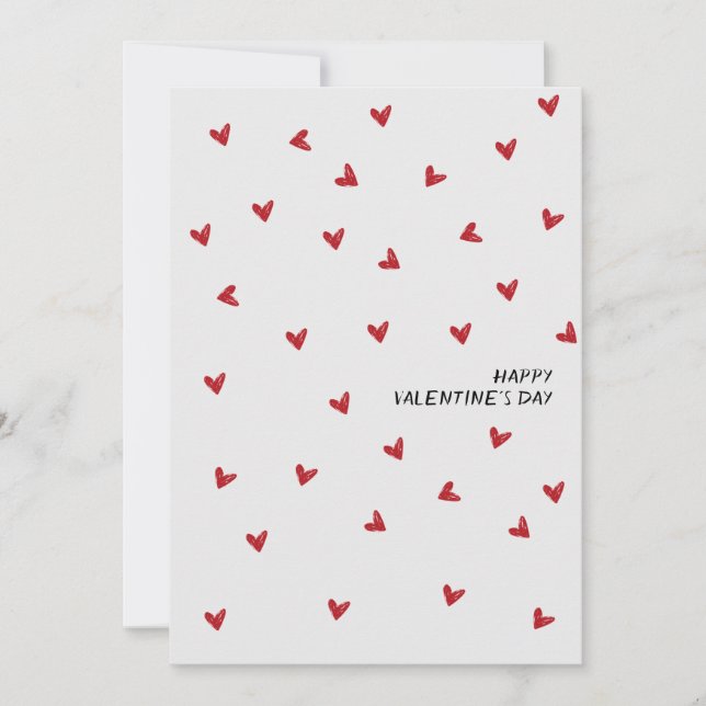 Tarjeta Festiva Hand Drawn Tiny Hearts Happy Valentine's Day  (Anverso)