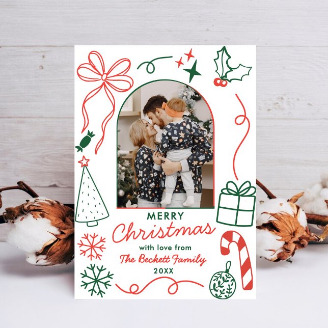 Tarjeta Festiva Hand Drawn Whimsical Christmas Photo Arch (Subido por el creador)