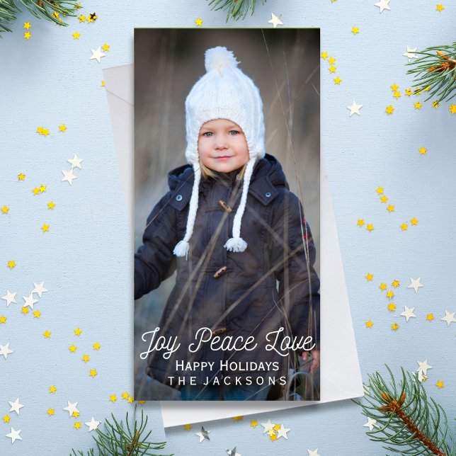 Tarjeta Festiva Hand Lettered Joy Peace Love Holiday Photo (Subido por el creador)