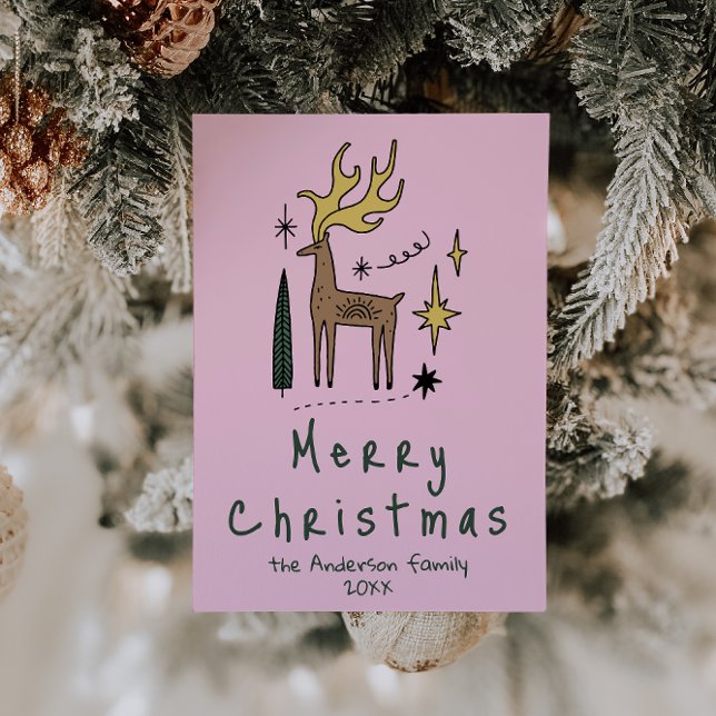 Tarjeta Festiva Hand Painted Reindeer Merry Christmas Non-Photo (Subido por el creador)