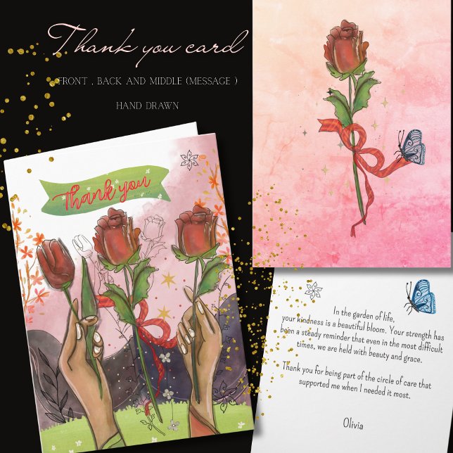 Tarjeta Festiva Hand Painted Rose & Tulips Thank You Card (City Skyline Community Thank You Card)